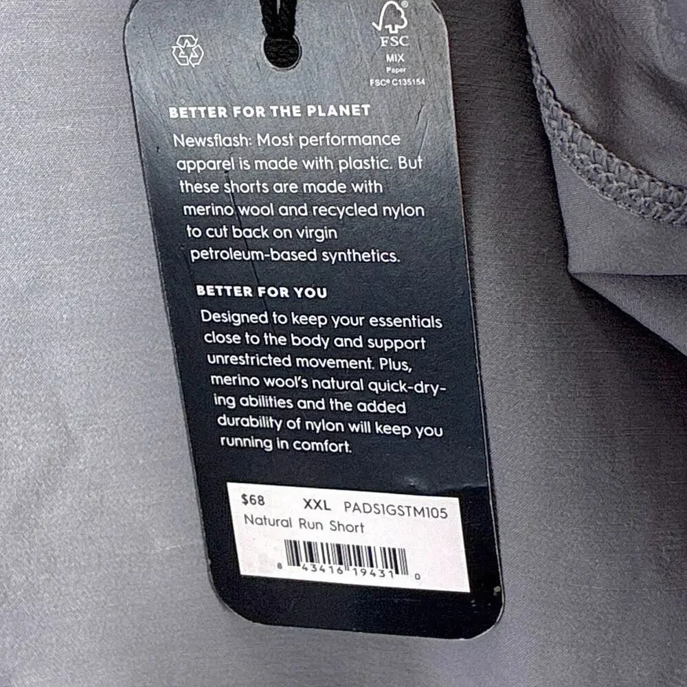 Allbirds Shorts Mens XXL Gray Natural Run Merino Wool Blend Preppy Gym Workout